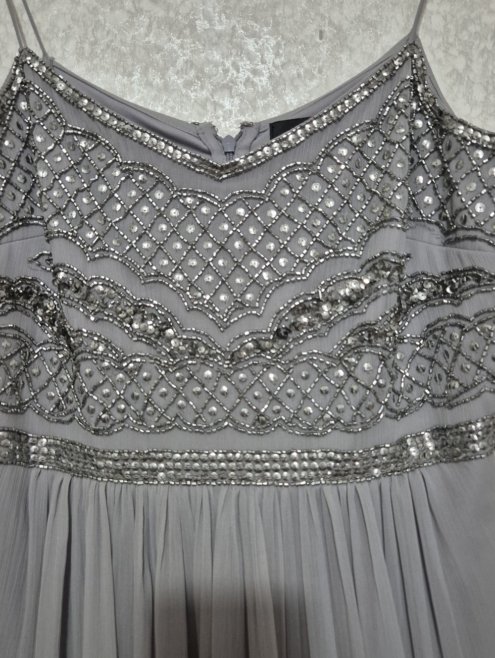 Adrianna Papell Silver Beaded Spaghetti Strap Maxi Dress..size:6 - Picture 6 of 12